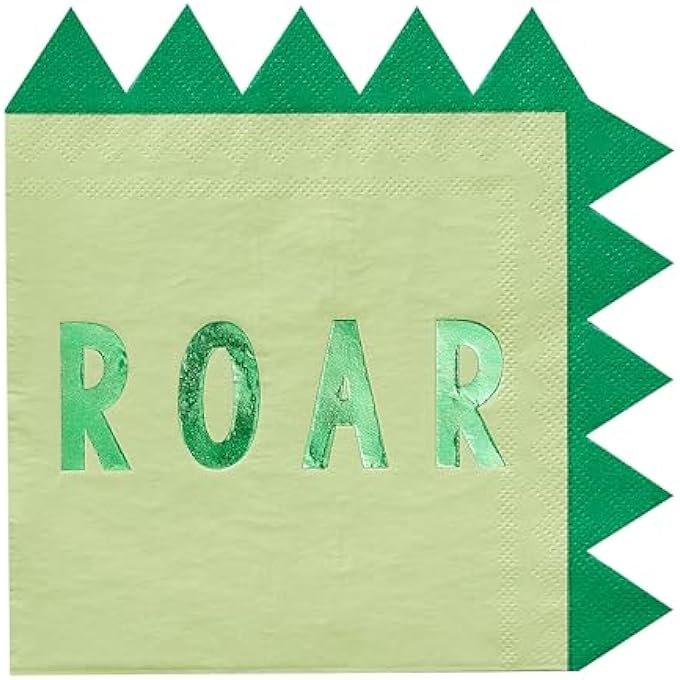 GREEN DINOSAUR SPIKE SHAPED PAPER PARTY BOYS NAPKINS 16 PACK ROARSOME - Image 4